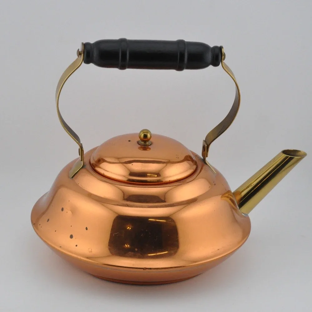 Coppercraft Guild Tea Kettle OS Copper Good Vintage Brass Wood Handle Taunton MA